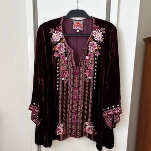 JOHNNY WAS * Holiday Tunic * Velvet Embroidered * Cabernet Colored * Size XXL *
